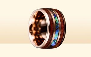 Clusterringen Bonlavie 8mm Hawaiian Koa Wood en Abalone Shell Tungsten Carbide trouwringen voor mannen Comfort Fit maat 4 tot 172520686