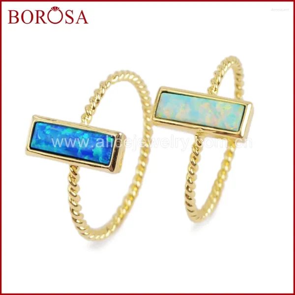 Anillos de racimo BOROSA 10 unids moda bisel de oro rectángulo japonés ópalo blanco / anillo azul para mujeres gemas colores de mezcla ZG0236