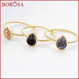 Cluster ringen borosa 10 stks gouden kleur traan regenboog drusy natuurlijke agataties titanium druzy ring ring sieraden voor vrouwen zg0288