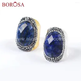 Cluster anneaux borosa 6pcs or / argent couleur lapis lapis lazuli étalon druzy cristal pavé zircons noirs gemmes pour femmes jab947