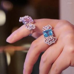 Cluster anneaux Bowknot Butterfly Ring pour les femmes Fine bijoux mignon cadeau de fête romantique 925 argent avec du zircon cube
