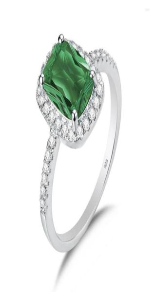 Branche de cluster Brand 925 Bijoux en argent Emerald Diamond For Women Square Gemmestones Vintage White Gold Ring May Birthstone Bague373442117