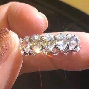 Cluster ringen merk 925 zilveren plave instellen Volledige ovale gesimuleerde diamant eeuwigheid Band Betrokkenheid bruiloftssteen voor vrouwelijke mannen sieraden