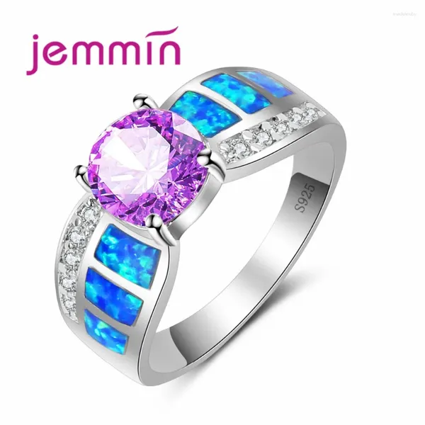 Anillos de clúster Diseño de marca Ocean Blue Fire Opal Ring con CZ Crystal 925 Bedería de joyas de plata esterlina para hombres y mujeres