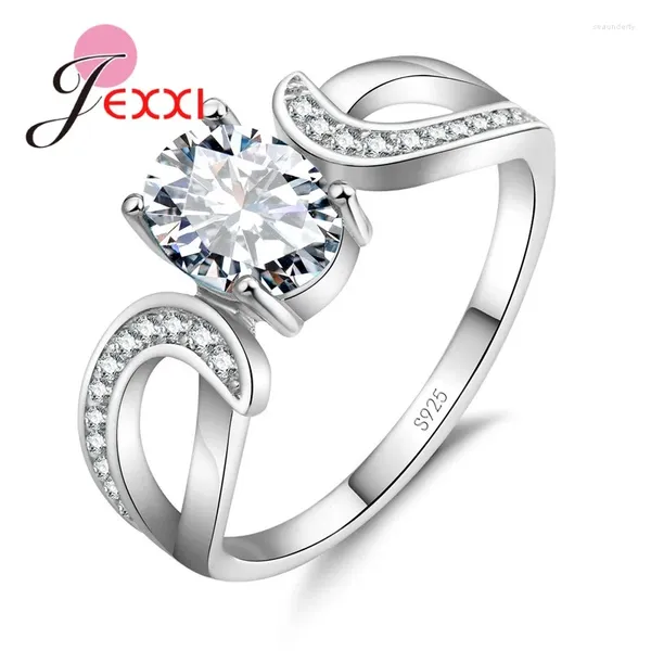 Cluster anneaux marque géométrique ovale cubique zircone engagement mariage 925 sterling mode anillos bijoux de qualité supérieure