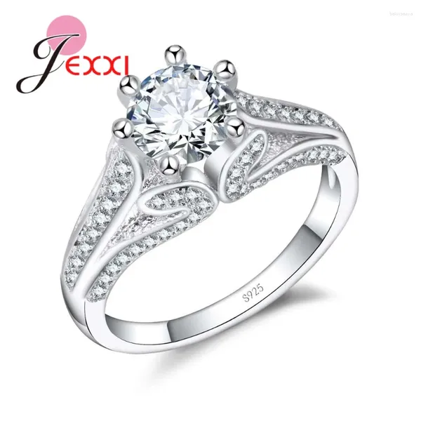 Cluster Anneaux de mariage Brand avec Top Quality 925 Silver Needle Elegant Bridal Anniversary Ring pour femmes Band Crystal Blanche brillante