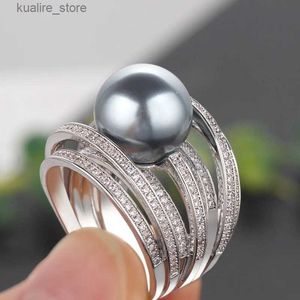 Clusterringen Bruid Talk Fashion Pearl Ring Twisted Thread AAA Cubic Zirconia Fashion Bruid Wedding Ring Super High Quality Dames Sieraden Accessoires L240402