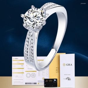 Cluster ringen briljante ronde geslepen verlovingsring 2 CTW VVS1 Moissanite diamanten bruiloft in massief 14K wit goud vrouwen cadeau fijn Je225q
