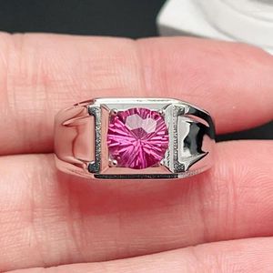 Cluster Ringen Briljante Ronde Roze Topaas Ring 8mm Natuurlijke Sieraden Voor Mannen 925 Zilveren Edelsteen Met Vergulde