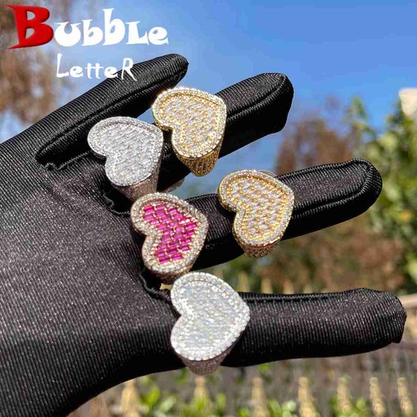 Anillos de racimo Letra de burbuja Nuevo Anillo de corazón Baguette para mujeres Piedras rosadas Chicas brillantes Chapado en oro rosa Joyería de hip hop YQ240109