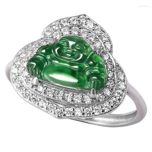 Anillos de racimo birmano Jade Buda Esmeralda encanto 925 piedras preciosas de plata talismanes jadeíta joyería de lujo verde Real Natural mujer regalo