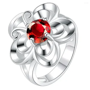 Bagues de cluster Papillon Fleur Rouge Foncé Zircon En Gros 925 Bijoux Argent Plaqué Bague Mode Pour Femmes / OWFXTAVB HYOTAORJ