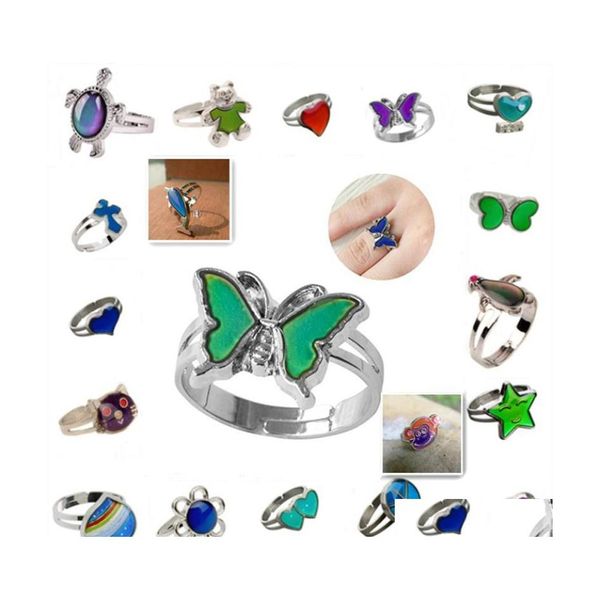 Anillos de racimo Anillo de estado de ánimo de mariposa Cambio de color Emoción ajustable Sensación de temperatura cambiable Joyería para niños Cumpleaños al por mayor Dhobk