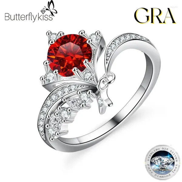 Anillos de racimo Butterflykiss en corona 1.0 Anillo de moissanita S925 Plata esterlina para mujeres Joyería fina Compromiso Regalo de fiesta de boda