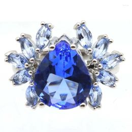 Cluster anneaux acheter 3 obtenez 1 gratuit 21x16mm romantique riche bleu violet tanzanite femmes quotidien