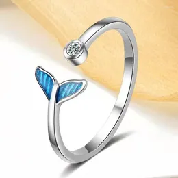 Cluster Ringen Buyee 925 Sterling Zilver Leuke Ring Vinger Blauw Fishtail Gevoel Zoet Snoep Voor Vrouwen Meisje Mode-sieraden Cirkel