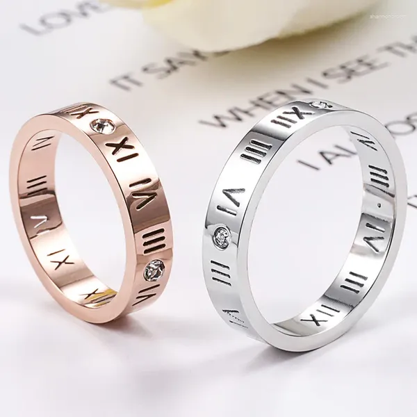 Anillos de racimo Buyee 925 Plata esterlina Anillo de oro rosa Dedo Números romanos Simple para mujeres Hombres Parejas clásicas Joyería fina Círculo