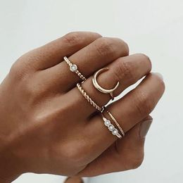 Cluster Rings BXW 2021 5 pçs/lote conjunto de anéis de junta de cristal Boho Punk joias para mulheres cor de ouro ajustável dedo da lua boêmio