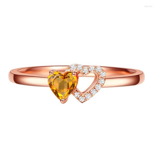 Anillos de racimo Caibao Joyería Citrino sintético Rosa Chapado en oro Anillo en forma de corazón Europeo y americano Mujer al por mayor