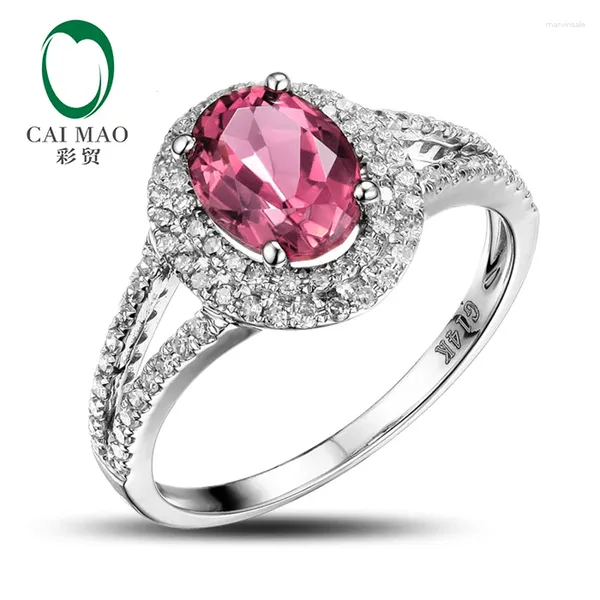 Anillos de clúster Caimao 14k Gold White Natural 1.3ct Ring Pink Tourmaline Diamond Engagement Anillo