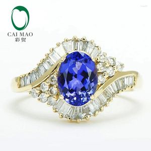 Cluster Rings Caimao 14kt Geelgoud Natuurlijke diamant Tanzanite verlovingsring