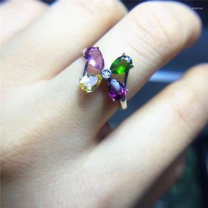 Bagues en grappe couleur bonbon Tourmaline bague en argent 4mm pierre précieuse naturelle taillée ronde pour fille solide 925