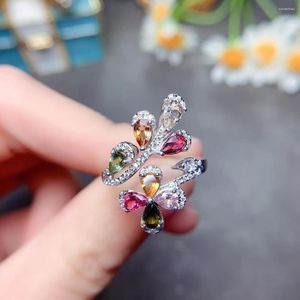 Bagues de cluster Bague de tourmaline naturelle brésilienne de couleur bonbon 925 Sterling Silver Luxury Inlay 3 4mm3 5mm Explosion Flash Fire Color