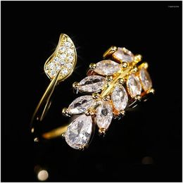 Anneaux de cluster Caoshi Délicat Trendy Femmes Bague réglable Couleur Or Brillant Zirconia Doigt pour Engagement Gracef Accessoires Cadeau D Otupo