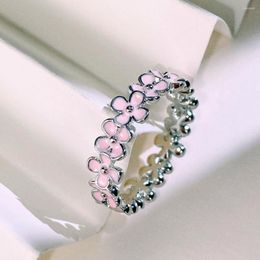 Anillos de racimo CAOSHI, anillo de flor rosa fresca para mujer, joyería dulce para la vida diaria, accesorios de Color plateado para mujer, delicada mujer