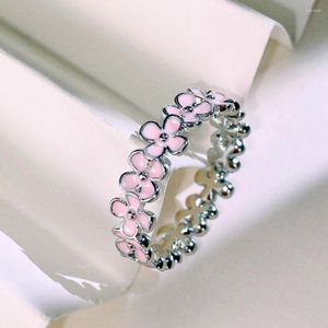Cluster Ringen CAOSHI Verse Roze Bloem Ring Dame Zoete Sieraden Voor Dagelijks Leven Zilver Kleur Accessoires Vrouwen Dainty Vrouw