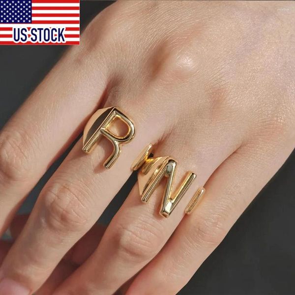 Anillos de racimo Capital A-Z Anillo de letras para mujeres Niñas Color dorado Alfabeto Signet Nombre abierto Fiesta Boda Dropship GR68A