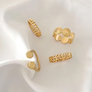 Bagues de cluster Casual Gold Couleur Placage Texturé Coin Chunky Bague Pack Pour Femmes Fille Élégant Magnifique Belle Décoration De Fête