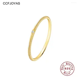 Clusterringen CCFJoyas 925 Sterling Silver Single Zirkon Ring Minimalistisch Ins 14K Gold Pating Wedding Party Women Fine Jewelry