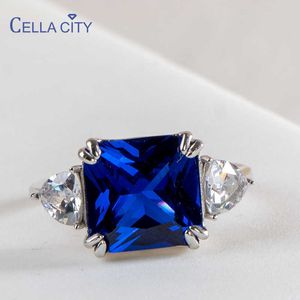Clusterringen Celacity gecreëerd blauwe saffier vrouwen ring 925 sterling zilveren sieraden verlovingsring vrouwelijke zilveren vinger sieraden cadeau g230228