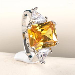 Bagues de cluster Cellacity Femmes Gemstone Bague avec 10 12mm Couleur Jaune Pierre Argent 925 Bijoux Fête De Mariage Dating Cadeau Taille 6-10