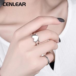 Clusterringen Cenlear 925 Sterling Silver Simple Hollow Double-Layer Love Ring voor vrouwen met een glad gezicht en hartvormige dagelijkse slijtage