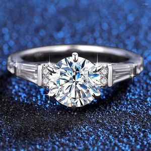 Cluster Rings Certifié 2 8mm Moissanite Diamond Ring Femme Pure 925 Silver Wedding Promesse Cute Woman Jewelry Platinum Plated