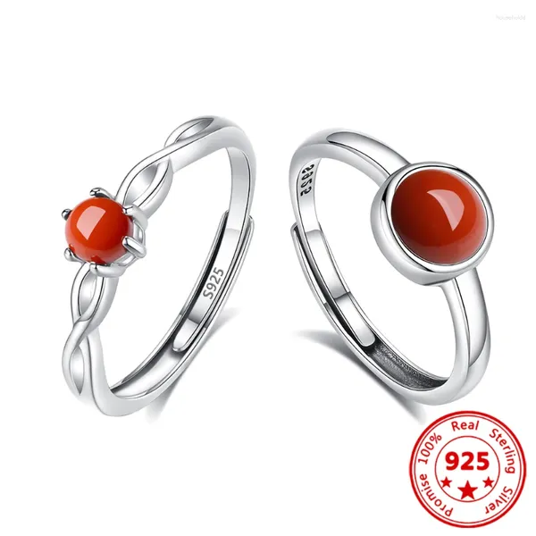 Bagues de cluster Charme 925 Sterling Silver Agate rouge Bague réglable élégant simple pour femme doigt haute bijoux cadeau de fête de fiançailles