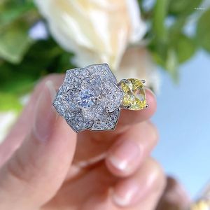 Cluster Ringen Charm Flower Diamond Ring Real 925 Sterling Silver Party Wedding Band Voor Vrouwen Bruidsverlovingssieraden Cadeau