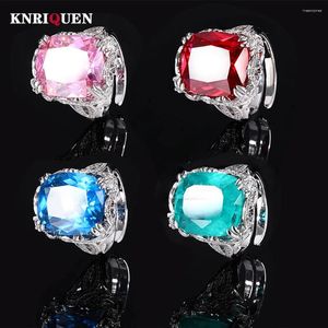 Clusterringen Charms 14 16mm Aquamarine Emerald Ruby Ring For Women Lab Diamond Gemstone Cocktail Party Fine Jewelry Lady Anniversary Gift