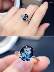 Cluster Anneaux Chic Concis Bleu Cristal Topaze Zircon Diamants Pierres Précieuses Pour Les Femmes Or Blanc Argent Couleur Bijoux Bague Bijoux Accessoire