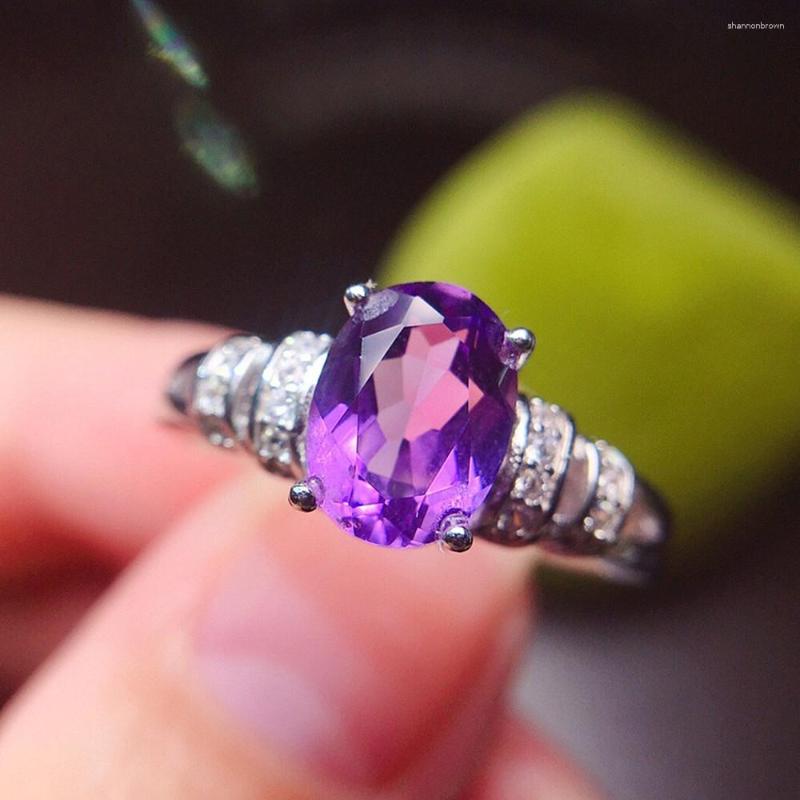 Cluster Rings Chic Elegant Purple Crystal Amethyst Zircon Diamonds Gemsten för kvinnor Vitt guld Silver Color Jewlery Bijoux Accessory