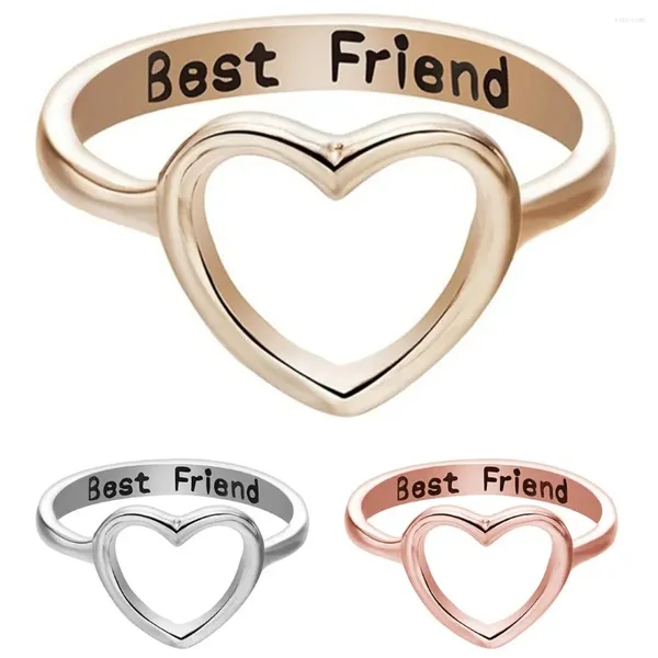 Anillos de racimo Chic Hollow Heart Ring para damas Chicas Cartas Amigo Amistad Metal Geométrico Redondo BFF Joyería