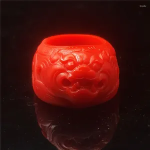 Clusterringen Chinees antiek Jade Ring Draakstandbeeld Rood gesneden herensieraden Geschenken verzenden Echtgenoot Collega's