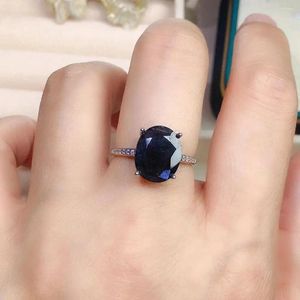 Cluster Ringen Chinese Natuurlijke Zwarte Saffier Ring Voor Kantoor Vrouw 4ct Real 10mm 12mm Zilver Solid 925 sieraden