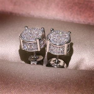 Clusterringen Choucong Hip Hop Stud earring Vintage sieraden 925 Sterling zilver geel goud vul Pave witte saffier cz diamant mousserende vrouwen heren oorbellen minnaar