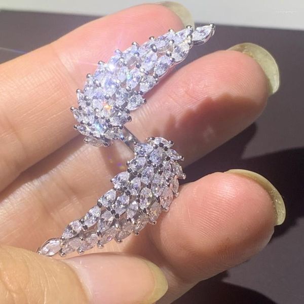 Anillos de racimo Joyería Choucong 925 Plata de ley Marquesa Corte Topacio blanco CZ Diamante Promesa Ángulo Ala Mujeres Anillo de bodas