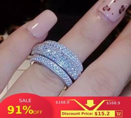 Bagues de cluster Choucong Wieck Full Pave Zircone Cubique 925 Sterling Argent Simulé Pierres Femmes Mariage Bague de Fiançailles Taille 5-11