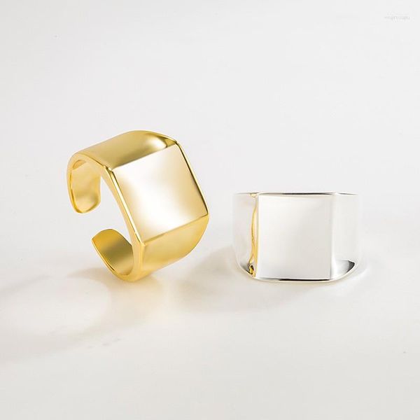 Anillos de racimo, sello cuadrado grueso para mujeres y hombres, minimalista, Plata de Ley 925, chapado en oro de 18 quilates, anillo liso en blanco, joyería de banda