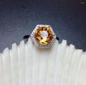 Clusterringen Citrine Ring Natuurlijk 925 Sterling Silver Gem Grootte 8 8 mm Fijne gele kristallen sieraden